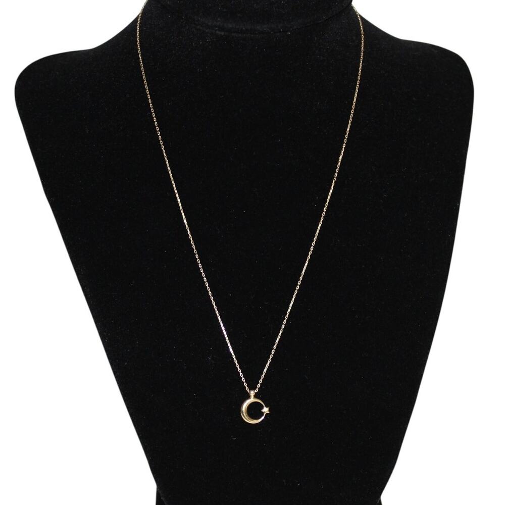 Moon & Star Turkish Flag Ay Yildiz 14k Gold Necklace 585 Yellow Gold 1.56 Grams